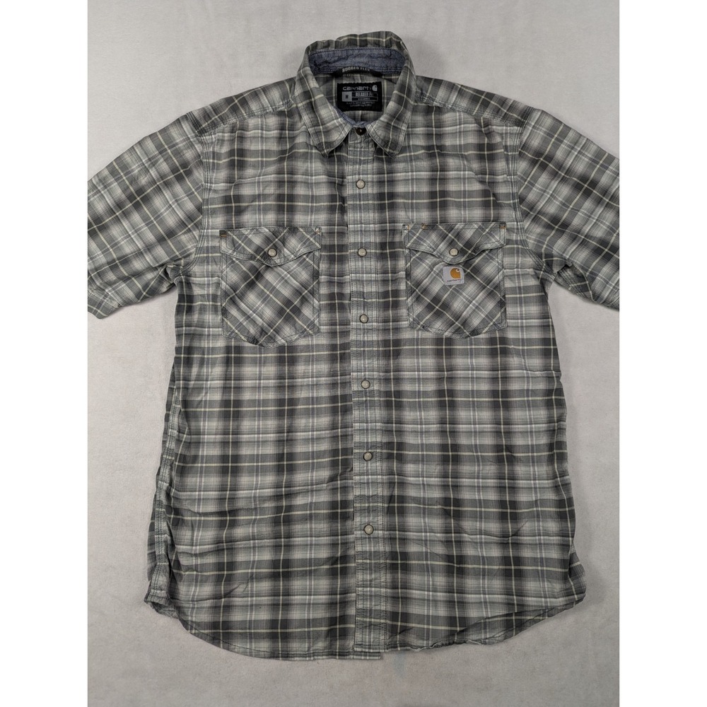 Set of 2 Carhartt Rugged Flex Relaxed Fit Plaid Pearl Snap Button-up Mens Size M - Picture 2 of 8